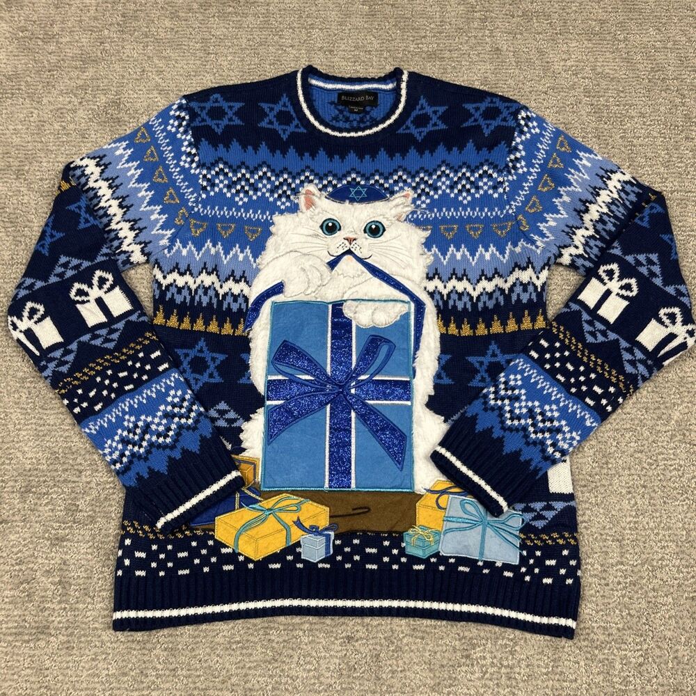 Blizzard Bay Sweater Womens Medium Blue Cat Christmas Presents Ugly Pullover